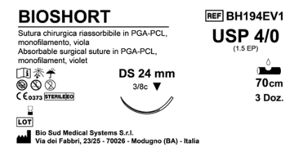 Sutura Bioshort DS24 USP 4-0  - EP 1.5 70 cm Violet Box 36 pcs
