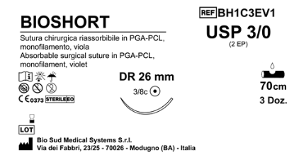 Sutura Bioshort DR26 USP 3-0 - EP 2 70 cm Violet Box 36 pcs