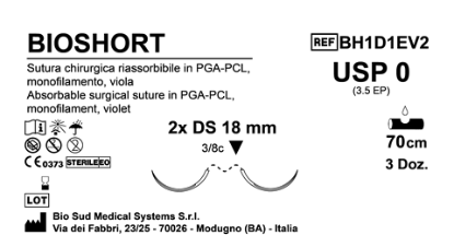 Sutura Bioshort DS 18 USP 0 - EP 3.5 70 cm Violet Double Armed  Box 36 pcs