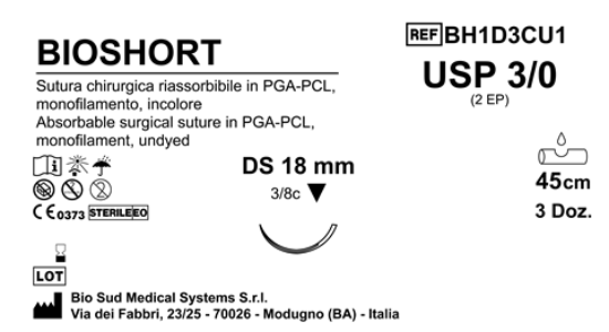 Sutura Bioshort DS18 USP 3-0 - EP 2 45 cm Undyed Box 36 pcs