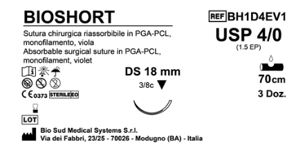 Sutura Bioshort DS18 USP 4-0  - EP 1.5 70 cm Violet Box 36 pcs