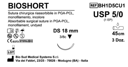 Sutura Bioshort DS18 USP 5-0 - EP 1 45 cm Undyed Box 36 pcs