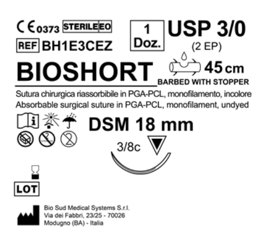 Sutura Bioshort DSM 18 USP 3-0 - EP 2 45 cm Undyed Barbed Box 12 pcs