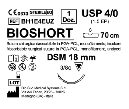 Sutura Bioshort DSM 18 USP 4-0  - EP 1.5 70 cm Undyed Box 12 pcs