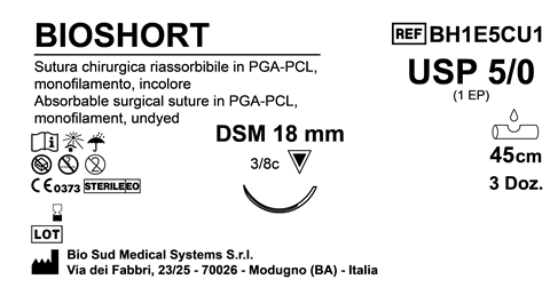Sutura Bioshort DSM18 USP 5-0 - EP 1 45 cm Undyed Box 36 pcs