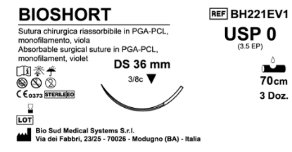 Sutura Bioshort DS36 USP 0 - EP 3.5 70 cm Violet Box 36 pcs
