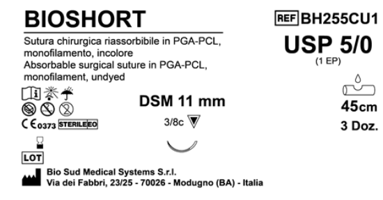 Sutura Bioshort DSM11 USP 5-0 - EP 1 45 cm Undyed Box 36 pcs