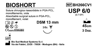 Sutura Bioshort DSM13 USP 6-0 - EP 0.7 45 cm Violet Box 36 pcs