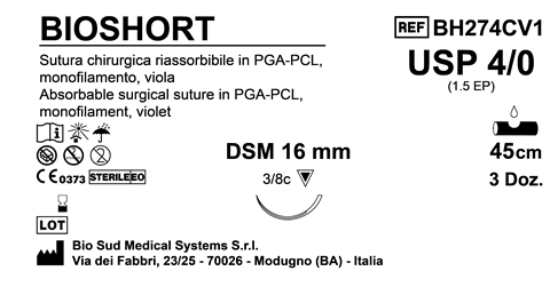 Sutura Bioshort DSM16 USP 4-0  - EP 1.5 45 cm Violet Box 36 pcs