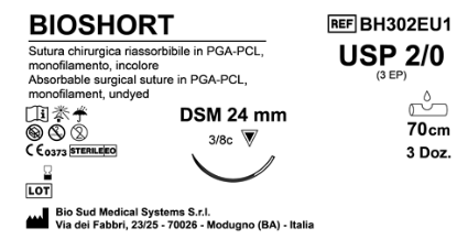 Sutura Bioshort DSM24 USP 2-0 - EP 3 70 cm Undyed Box 36 pcs