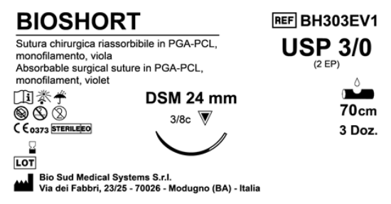 Sutura Bioshort DSM24 USP 3-0 - EP 2 70 cm Violet Box 36 pcs