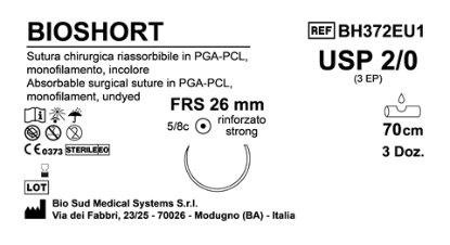 Sutura Bioshort FRS26 USP 2-0 - EP 3 70 cm Undyed Box 36 pcs