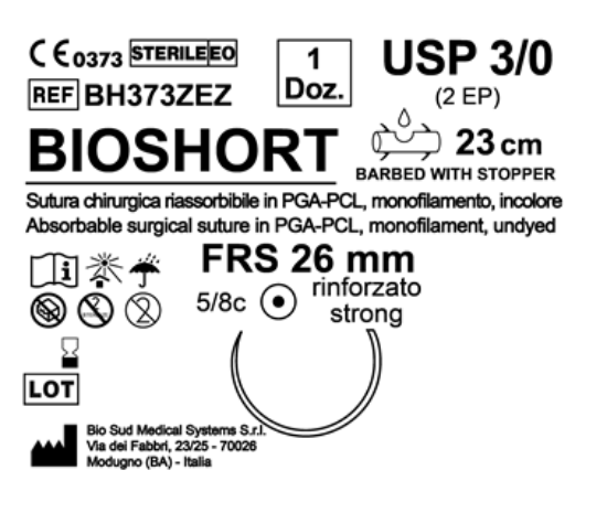 Sutura Bioshort FRS 26 USP 3-0 - EP 2 23 cm Undyed Barbed Box 12 pcs