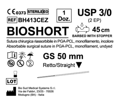 Sutura Bioshort GS 50 USP 3-0 - EP 2 45 cm Undyed Barbed Box 12 pcs