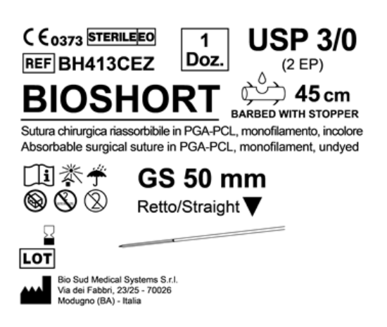 Sutura Bioshort GS 50 USP 3-0 - EP 2 45 cm Undyed Barbed Box 12 pcs