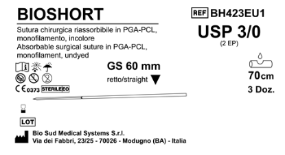 Sutura Bioshort GS60 USP 3-0 - EP 2 70 cm Undyed Box 36 pcs