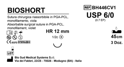 Sutura Bioshort HR12 USP 6-0 - EP 0.7 45 cm Violet Box 36 pcs