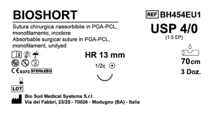 Sutura Bioshort HR 13 USP 4-0  - EP 1.5 70 cm Undyed Box 36 pcs