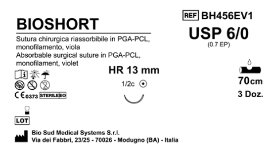 Sutura Bioshort HR 13 USP 6-0 - EP 0.7 70 cm Violet Box 36 pcs
