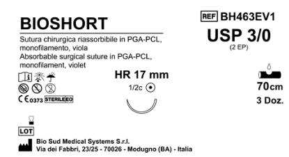 Sutura Bioshort HR17 USP 3-0 - EP 2 70 cm Violet Box 36 pcs