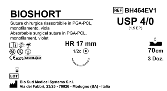 Sutura Bioshort HR17 USP 4-0  - EP 1.5 70 cm Violet Box 36 pcs