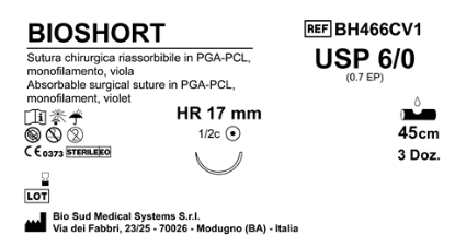 Sutura Bioshort HR 17 USP 6-0 - EP 0.7 45 cm Violet Box 36 pcs