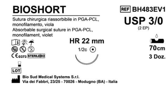 Sutura Bioshort HR22 USP 3-0 - EP 2 70 cm Violet Box 36 pcs