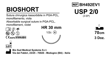 Sutura Bioshort HR30 USP 2-0 - EP 3 70 cm Violet Box 36 pcs