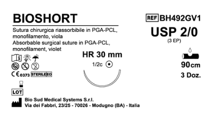 Sutura Bioshort HR30 USP 2-0 - EP 3 90 cm Violet Box 36 pcs