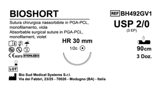 Sutura Bioshort HR30 USP 2-0 - EP 3 90 cm Violet Box 36 pcs