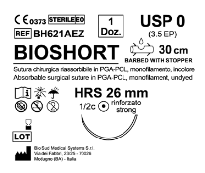 Sutura Bioshort HRS 26 USP 0 - EP 3.5 30 cm Undyed Barbed Box 12 pcs