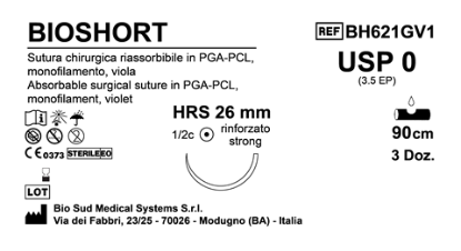 Sutura Bioshort HRS26 USP 0 - EP 3.5 90 cm Violet Box 36 pcs
