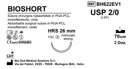 Sutura Bioshort HRS26 USP 2-0 - EP 3 70 cm Violet Box 36 pcs