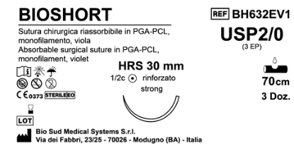 Sutura Bioshort HRS 30 USP 2-0 - EP 3 70 cm Violet Box 36 pcs