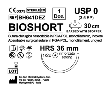 Sutura Bioshort HRS 36 USP 0 - EP 3.5 60 cm Undyed Barbed Box 12 pcs