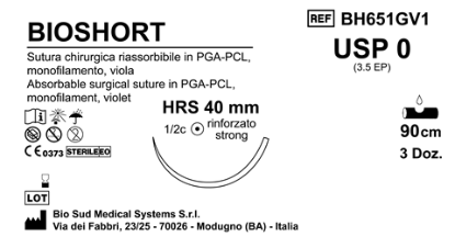 Sutura Bioshort HRS40 USP 0 - EP 3.5 90 cm Violet Box 36 pcs