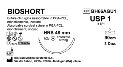 Sutura Bioshort HRS 48 USP 1 - EP 4 90 cm Undyed Box 36 pcs