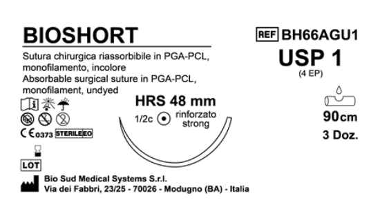 Sutura Bioshort HRS 48 USP 1 - EP 4 90 cm Undyed Box 36 pcs