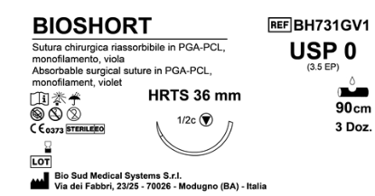 Sutura Bioshort HRTS 36 USP 0 - EP 3.5 90 cm Violet Box 36 pcs