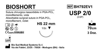 Sutura Bioshort HS22 USP 2-0 - EP 3 70 cm Violet Box 36 pcs