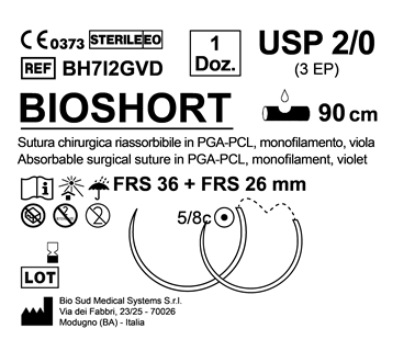 Sutura Bioshort FRS 36 + FRS 26 USP 2-0 - EP 3 90 cm Violet Double Armed  N.12 Bs. per Box