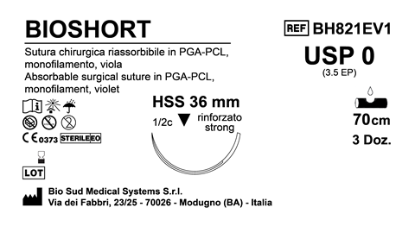 Sutura Bioshort HSS36 USP 0 - EP 3.5 70 cm Violet Box 36 pcs