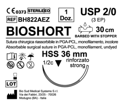 Sutura Bioshort HSS 36 USP 2-0 - EP 3 30 cm Undyed Barbed Box 12 pcs