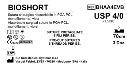 Sutura Bioshort Precutted USP 4-0  - EP 1.5 70 cm Violet Bs. 36 x 5 Threads