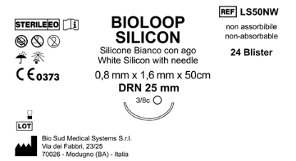 Bioloop Silicon 50 cm x 1.6 mm x 0.8 mm White Needle DRN 25 Box 24 pcs