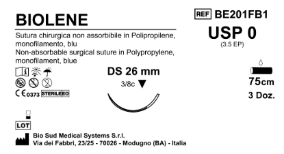 Sutura Biolene DS26 USP 0 - EP 3.5 75 cm Blue Box 36 pcs