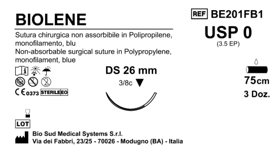 Sutura Biolene DS26 USP 0 - EP 3.5 75 cm Blue Box 36 pcs