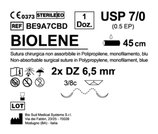 Sutura Biolene DZ 6.5 USP 7-0 - EP 0.5 45 cm Blue Double Armed  N.12 Bs. per Box