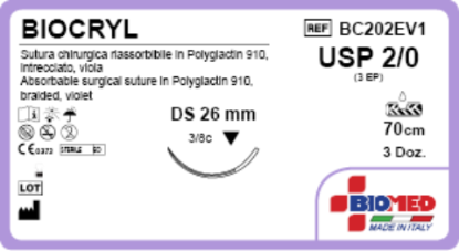 Sutura Biocryl DS26 USP 2-0 - EP 3 70 cm Violet Box 36 pcs