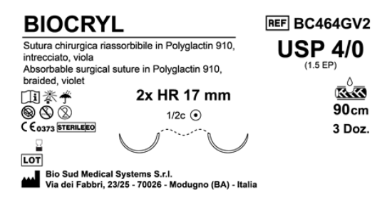 Sutura Biocryl HR17 USP 4-0  - EP 1.5 90 cm Violet Double Armed  Box 36 pcs